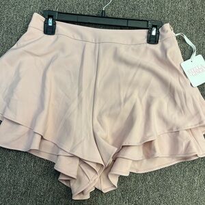 Pink High-Waisted Skorts with Ruffled Layers